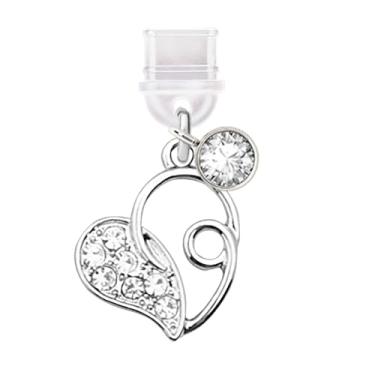 Imagem de ELISE & FONDA TP304 Tipo-C porta de carregamento antipoeira plugue cristal amor coração celular charme para Samsung/OnePlus/Xiaomi/oppo telefone Android iPhone 15/16 (branco), approx.1.8 cm (L) x 0.3