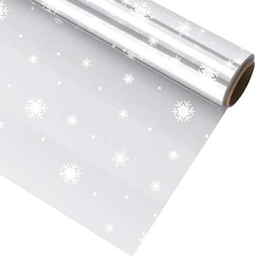 Imagem de TOYANDONA Rolo de celofane de Natal, 2,5 mm de espessura, transparente, floco de neve, celofane, papel de embrulho de celofane de Natal para cestas de artesanato (30 x 40 cm)