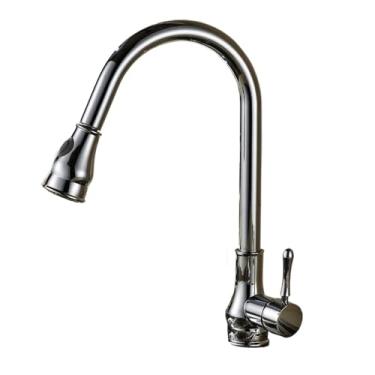 Imagem de Torneira de cozinha retrátil com acabamento em latão escovado cromado/preto/níquel, torneira misturadora montada na bancada, cromada