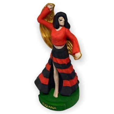 Imagem de Escultura Cigana Preta E Vermelha Pomba Gira 11 Cm Em Resina