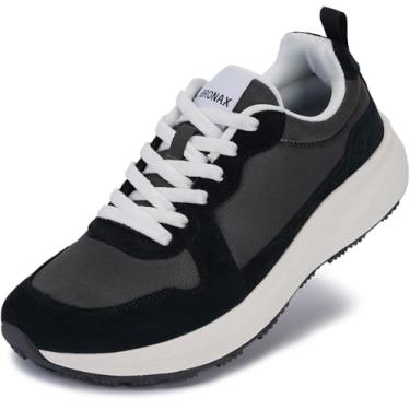 Imagem de BRONAX Tênis feminino casual atlético com bico largo | Tênis de design clássico com detalhes de camurça, Preto, 9.5 Wide