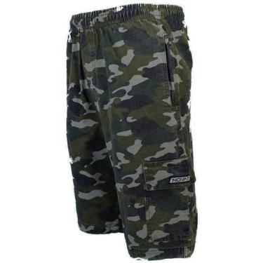 Imagem de Bermuda Sarja Brim Camuflada Militar Cargo 5 bolsos Cordão Elástico Ma
