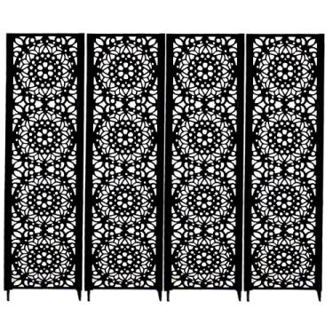 Imagem de 4 Biombo Pintado Divisoria Separador de Ambiente MDF Com Pés Preto ou Branco (Mandala, Preto)