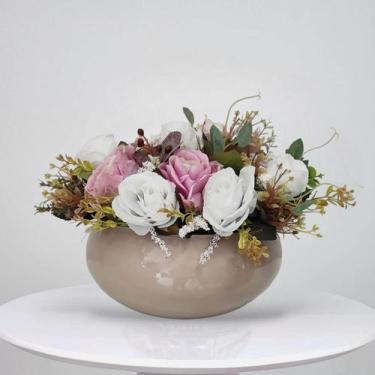 Imagem de Arranjo Centro de Mesa Flores Rosas Lindas Artificial e Vaso - La Caza