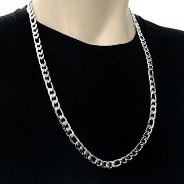 Imagem de Cordão Corrente 3 por 1 Masculino Prata Colar Aço inox Maciço - Alra, 