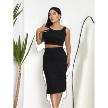 Imagem de Conjunto Saia Lápis Midi e Blusa Aberta nas Costas-Feminino