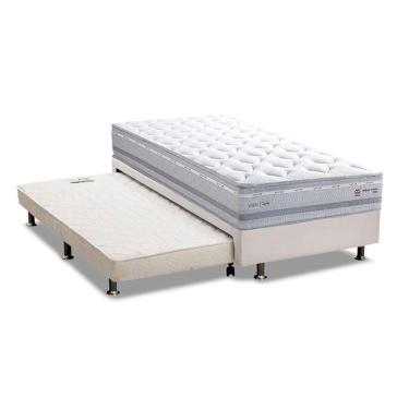 Imagem de Cama Box c/ Auxiliar Solteiro: Colchão Herval Maxspring Petra C1662 + Base CRC Suede Gray (88x188x33)