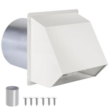 Imagem de Ventilação de parede com capuz de 25 cm com tela e amortecedor, tampa de ventilação de aço galvanizado, tampa de ventilação de parede para exaustor de cozinha e exaustão de ar externo/exaustão de