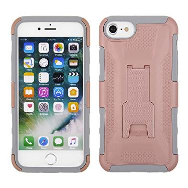 Imagem de Cube Capa de celular para Apple iPhone 8/7/6s/6 – Combo de suporte de coldre – Capa de PC dourada rosa com TPU cinza – Vidro temperado incluído