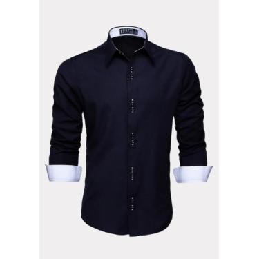 Imagem de Camisa Social Masculina Blusa Slim Manga Longa Lisa Homens - LORD FINE