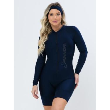 Imagem de Macaquinho De Ciclismo Feminino - Forro GEL - Manga Longa Marinho Movi