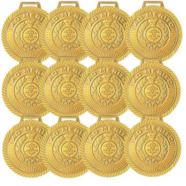 Imagem de Kit com 14 Medalhas Rema Honra Ao Mérito 50mm Com Fita Cor Ouro 4450