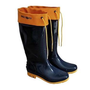Imagem de Bota de Chuva Galocha com Amarração Pega Forte Cano Longo Azul com Polaina Solado Amarelo (Azul/Amarelo, BR, Adulto, Numérico, 37)