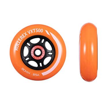 Imagem de Rollerex Rodas de skate VXT500 RipStik/Inline (pacote com 2 com rolamentos, espaçadores e arruelas) – Use em lâminas de rolo, placas de rodízio RipStik, RipSticks, bagagem, bagagem ou cadeiras de rodas (laranja nascer do sol, 76 mm)