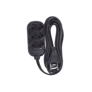 Imagem de Extensao Fiolux Bipolar 02M 2X0,75Mm Preta 3 Tomadas