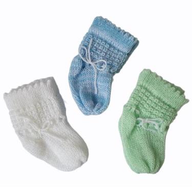 Imagem de Sapatinho de bebê recém nascido kit com 3 pares lã tricô  - Confecções