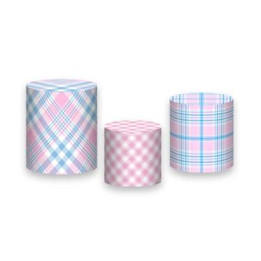Imagem de Trio De Capa Cilindro - Xadrez Rosa Candy 006 - Via Cores