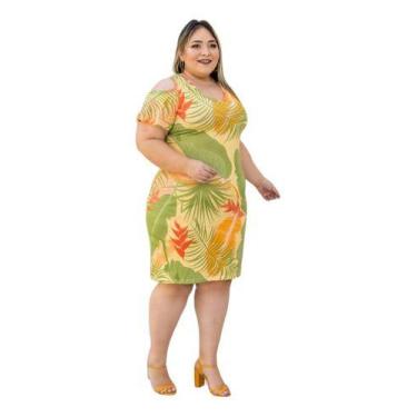 Imagem de Vestido Midi Viscolycra Ombro De Fora Plus Size - Luh May, GG, Amarelo