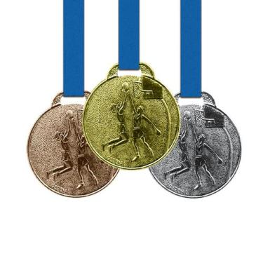 Imagem de 100 Medalhas Basquete Metal 35mm Ouro Prata Bronze - Gedeval