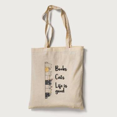 Imagem de Bolsa Ecológica Ecobag Frase Books Gats Life - Premium