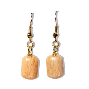 Imagem de Brinco Retangular Pedra Amazonita Pêssego Anzol Dourado - CristaisdeCu