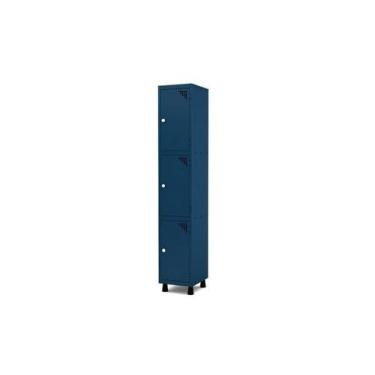 Imagem de Armário Guarda Volume Locker Roupeiro 1 Vão 3 Portas Aço GRF501/3 Azul