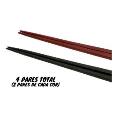 Imagem de Kit Jogo 4 Pares Hashi Japonês Oriental Plástico Preto e Vermelho - Ni