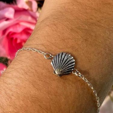 Imagem de Pulseira Bloquinho Concha Prata Legítima 925 - Lojas La&Ny, 18 cm, Pra