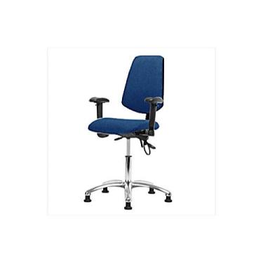 Imagem de Thomas 1163R59 Cadeira de mesa de tecido ESD com encosto médio, base cromada, sem inclinação, braços ajustáveis, deslizamento ESD, azul