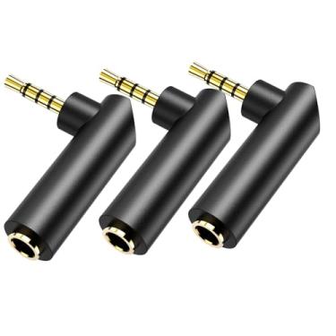 Imagem de BERLAT Adaptador de áudio macho para fêmea de ângulo de 3,5 mm, ângulo reto de 90 graus, conector auxiliar TRS estéreo banhado a ouro, compatível com fones de ouvido, tablets, MP3 Players,