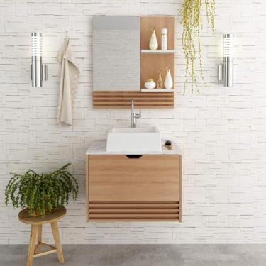 Imagem de Conjunto Gabinete de Banheiro com Espelho Amêndoa Mármore Branco Tecno Mobili