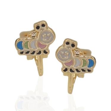 Imagem de Brinco de Pressão Infantil Minhoquinha Colorida, Banho Ouro 18K, 1,5 x 1,0 cm I Produto Brasileiro (Ouro)