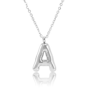 Imagem de KALDEN Colar feminino com letra bolha com pingente de letra inchada com inicial balão, Large, Metal, Sem Pedra Preciosa