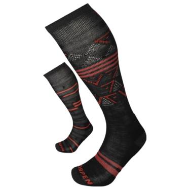 Imagem de Lorpen Meia masculina ecológica T1, ótima para esportes de inverno, ecológica e sustentável, alta e acolchoada, pacote com 2, preta/laranja, tamanho extra grande