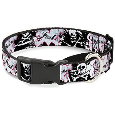 Imagem de Buckle-Down MGC-W31689-WL Colar de cachorro com coração e ossos de cruz punk com caveiras, preto/branco, grande