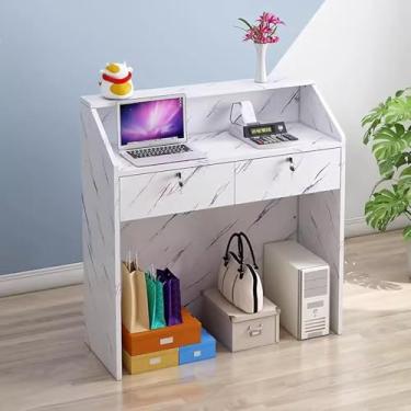Imagem de Mesa de recepção com gaveta com trava, balcão de caixa, caixa registradora multifuncional, para salões de beleza, lojas de conveniência, lojas de roupas, mármore branco, 80 × 36 × 91,5