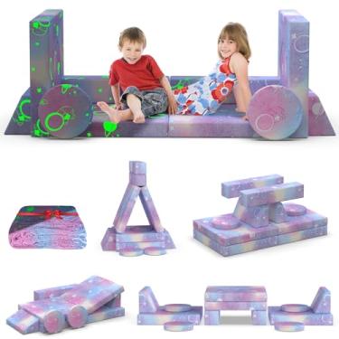 Imagem de BIERUM Sofá infantil modular, 12 peças, com cobertor, sofá de brincar com efeitos de brilho para sala de jogos e ambientes internos, sofá infantil conversível para meninas e meninos