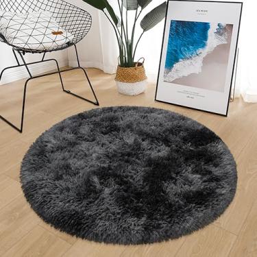 Imagem de ATRUG Tapete redondo preto de 90 cm fofo para quarto, tapete redondo de pelúcia macio tingido para quarto de crianças, meninas, meninos, berçário, sala de estar, sala de jogos, decoração de casa