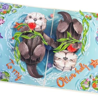 Imagem de HEARTAGS - Cartão de aniversário pop-up para esposa, marido, cartão de aniversário de casal de lontra pop-up 3D para ele, ela, namorado, namorada, presente romântico, cartões de casamento incluem