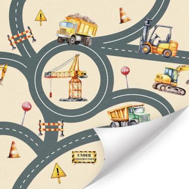 Imagem de IARTTOP Papel de parede de carro de construção, caminhão de transporte, papel de parede para quarto de meninos, carros, veículos, decalque de parede, papel de parede removível, adesivo de trator para