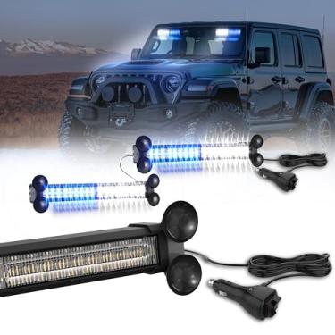 Imagem de WINECO Barra de luzes estroboscópicas de emergência LED para conselheiro de trânsito, luz piscante direcional de aviso de segurança para para-brisa de carro, suporte dividido com ventosas para