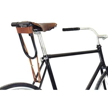 Imagem de oopsmark Coldre U-Lock para cadeados de bicicleta Kryptonite; suporte de couro D-Lock para um passeio de bicicleta mais silencioso, Bronzeado, One Size
