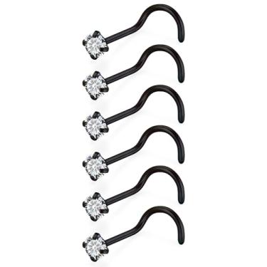 Imagem de Qiwnswoy Anéis de nariz de titânio de aço inoxidável 18G, 20G, 22G, para mulheres, em forma de L, sem piercing de nariz, joia para mulheres e homens, prata, ouro, preto, Metal Cristal, Zircônia cúbica