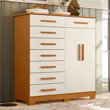 Imagem de Cômoda 2 Portas 8 Gavetas Verona Albatroz, Cinamomo/Off White