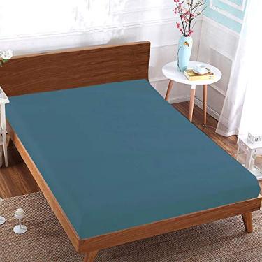 Imagem de BedDecor 1 lençol com elástico 100% algodão egípcio, bolso extra profundo de 38 cm (casal - 137 x 189 - azul médio)