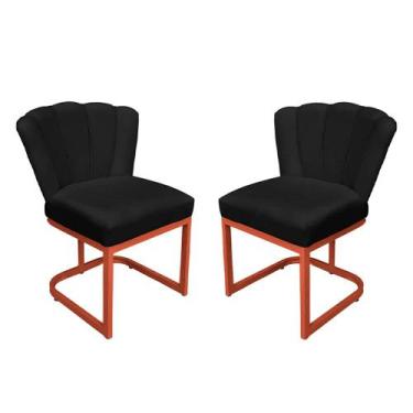 Imagem de Kit Cadeira Pétala Veludo Preto Base de Ferro Cobre - Belliv Decor