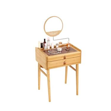 Imagem de Welnow Mesa De Maquiagem, Cômoda Pequena Moderna Com Espelho De Ângulos Ajustáveis E 2 Gavetas De Armazenamento, Penteadeira Para Meninas, Espaço Pequeno, Quarto, Madeira