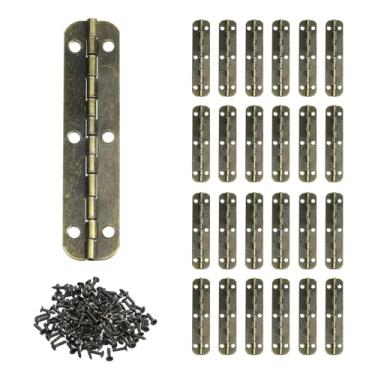 Imagem de Dobradiças retrô de bronze Tulead dobradiças de bumbum, dobradiças de ferro dobradiças de piano, dobradiças para armário, dobradiças para caixa de joias, 6 cm x 1,5 cm, armário com dobradiça de armário com 24 parafusos de montagem