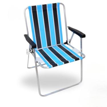 Imagem de Cadeira de Praia Alta em Alumínio Resistência e Conforto para você Suporta Até 120kg(Azul e Preto)