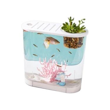 Imagem de Aquário Tanque de peixes de mesa de acrílico super transparente com tampa multifuncional respirável tanque transparente para criação de peixes pequenos Aquário